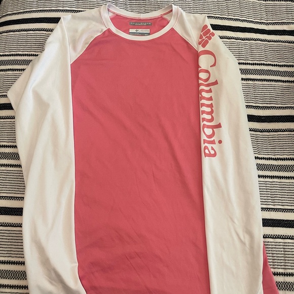 Columbia Kids Long Sleeve Pink and White Tee - Picture 1 of 2